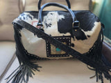 Western Cowhide & Tooled Leather Carry-On Duffle with Turquoise Fringe