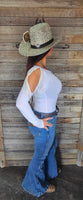 Rhinestone Sleeve Bodysuit- White