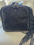 Western Cowhide & Tooled Leather Carry-On Duffle with Turquoise Fringe