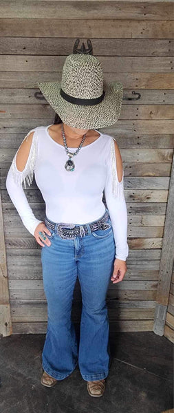 Rhinestone Sleeve Bodysuit- White