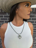 Navajo Kingman Turquoise Sterling Silver Cowboy Hat Pendant