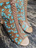 Teal Leather Booties