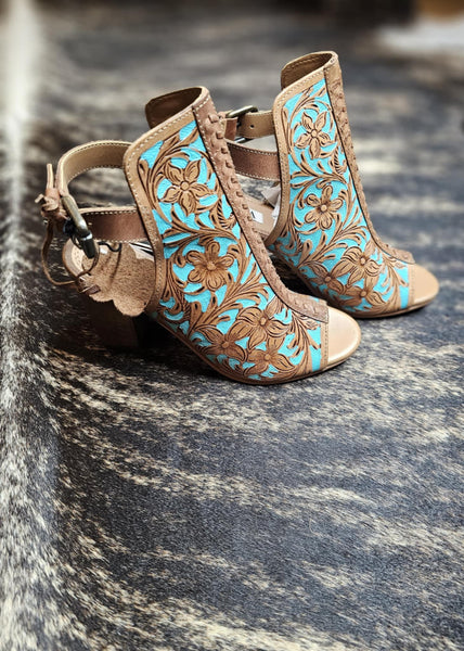 Teal Leather Booties