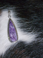 Charoite Long Teardrop Pendant with Diamonds