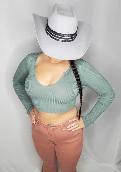 Olive Long Sleeve Crop Top