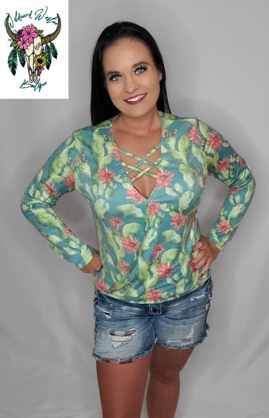 Cactus Criss Cross Neckline Top