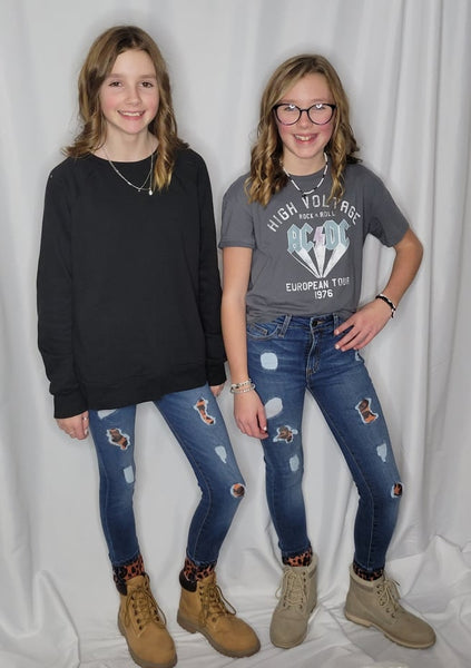 Girls Distressed Leopard Boyfriend Jeans