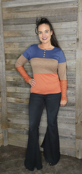 Tri-Color Top With Lace